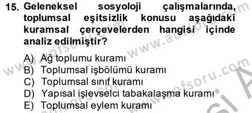 Toplumsal Tabakalaşma ve Eşitsizlik Dersi 2014 - 2015 Yılı (Final) Dönem Sonu Sınav Soruları 15. Soru