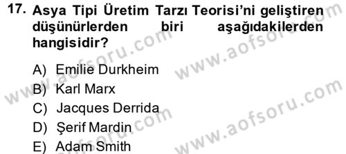 Toplumsal Tabakalaşma ve Eşitsizlik Dersi 2014 - 2015 Yılı (Final) Dönem Sonu Sınav Soruları 17. Soru