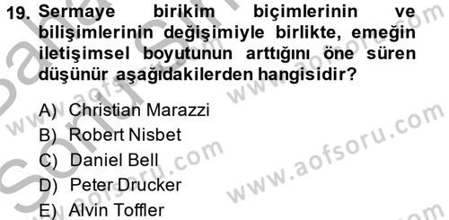 Toplumsal Tabakalaşma ve Eşitsizlik Dersi 2014 - 2015 Yılı (Final) Dönem Sonu Sınav Soruları 19. Soru