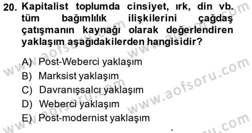 Toplumsal Tabakalaşma ve Eşitsizlik Dersi 2014 - 2015 Yılı (Final) Dönem Sonu Sınav Soruları 20. Soru