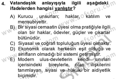 Toplumsal Tabakalaşma ve Eşitsizlik Dersi 2014 - 2015 Yılı (Final) Dönem Sonu Sınav Soruları 4. Soru
