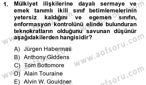 Toplumsal Tabakalaşma ve Eşitsizlik Dersi 2014 - 2015 Yılı Tek Ders Sınav Soruları 1. Soru