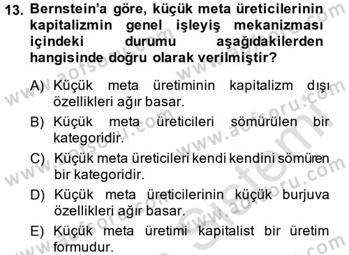 Toplumsal Tabakalaşma ve Eşitsizlik Dersi 2014 - 2015 Yılı Tek Ders Sınav Soruları 13. Soru