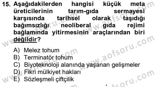Toplumsal Tabakalaşma ve Eşitsizlik Dersi 2014 - 2015 Yılı Tek Ders Sınav Soruları 15. Soru