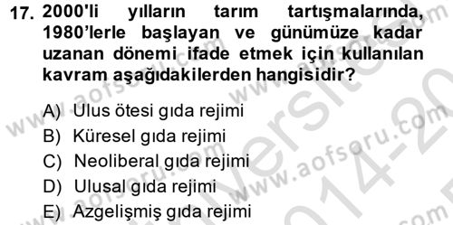 Toplumsal Tabakalaşma ve Eşitsizlik Dersi 2014 - 2015 Yılı Tek Ders Sınav Soruları 17. Soru