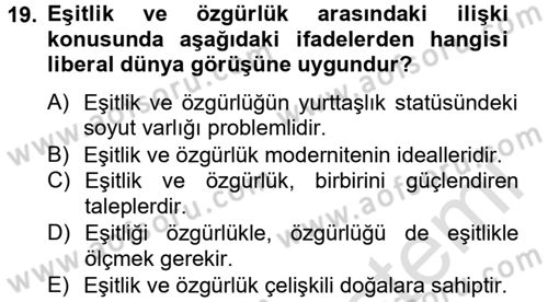 Toplumsal Tabakalaşma ve Eşitsizlik Dersi 2014 - 2015 Yılı Tek Ders Sınav Soruları 19. Soru