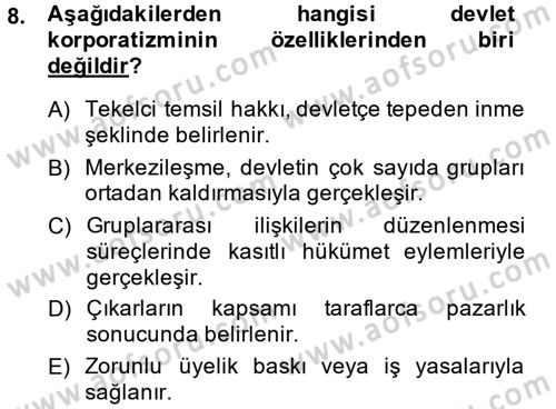 Toplumsal Tabakalaşma ve Eşitsizlik Dersi 2014 - 2015 Yılı Tek Ders Sınav Soruları 8. Soru