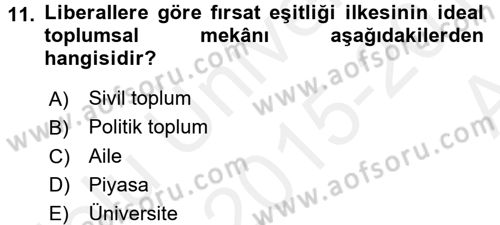 Toplumsal Tabakalaşma ve Eşitsizlik Dersi 2015 - 2016 Yılı (Vize) Ara Sınav Soruları 11. Soru