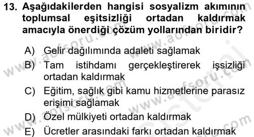 Toplumsal Tabakalaşma ve Eşitsizlik Dersi 2015 - 2016 Yılı (Vize) Ara Sınav Soruları 13. Soru