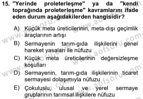Toplumsal Tabakalaşma ve Eşitsizlik Dersi 2015 - 2016 Yılı (Vize) Ara Sınav Soruları 15. Soru