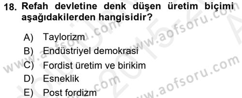 Toplumsal Tabakalaşma ve Eşitsizlik Dersi 2015 - 2016 Yılı (Vize) Ara Sınav Soruları 18. Soru
