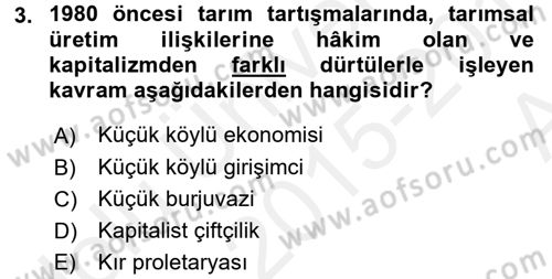 Toplumsal Tabakalaşma ve Eşitsizlik Dersi 2015 - 2016 Yılı (Vize) Ara Sınav Soruları 3. Soru
