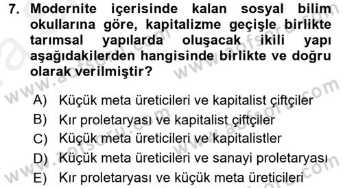 Toplumsal Tabakalaşma ve Eşitsizlik Dersi 2015 - 2016 Yılı (Vize) Ara Sınav Soruları 7. Soru