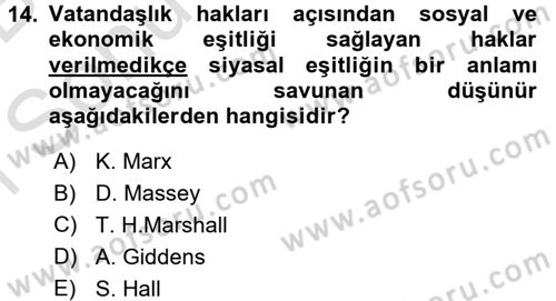 Toplumsal Tabakalaşma ve Eşitsizlik Dersi 2015 - 2016 Yılı (Final) Dönem Sonu Sınav Soruları 14. Soru