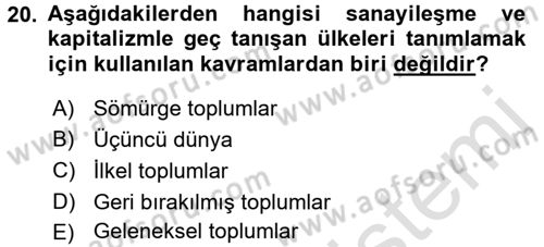 Toplumsal Tabakalaşma ve Eşitsizlik Dersi 2015 - 2016 Yılı (Final) Dönem Sonu Sınav Soruları 20. Soru