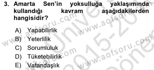 Toplumsal Tabakalaşma ve Eşitsizlik Dersi 2015 - 2016 Yılı (Final) Dönem Sonu Sınav Soruları 3. Soru
