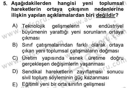 Toplumsal Tabakalaşma ve Eşitsizlik Dersi 2015 - 2016 Yılı (Final) Dönem Sonu Sınav Soruları 5. Soru