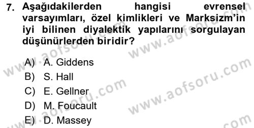 Toplumsal Tabakalaşma ve Eşitsizlik Dersi 2015 - 2016 Yılı (Final) Dönem Sonu Sınav Soruları 7. Soru