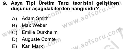 Toplumsal Tabakalaşma ve Eşitsizlik Dersi 2015 - 2016 Yılı (Final) Dönem Sonu Sınav Soruları 9. Soru