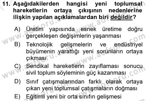 Toplumsal Tabakalaşma ve Eşitsizlik Dersi 2015 - 2016 Yılı Tek Ders Sınav Soruları 11. Soru