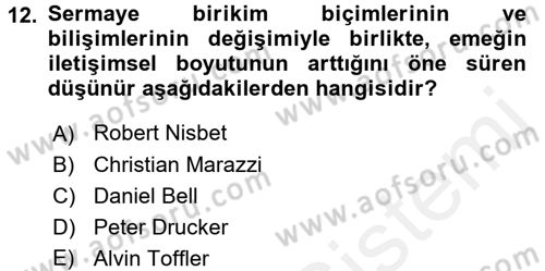 Toplumsal Tabakalaşma ve Eşitsizlik Dersi 2015 - 2016 Yılı Tek Ders Sınav Soruları 12. Soru