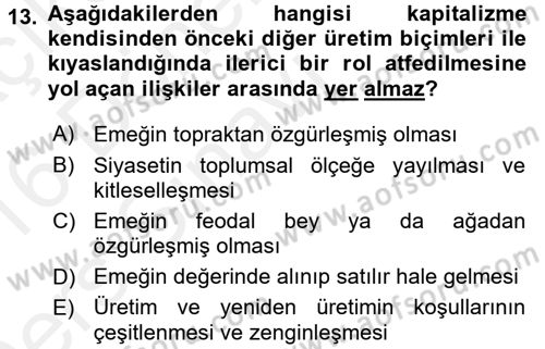 Toplumsal Tabakalaşma ve Eşitsizlik Dersi 2015 - 2016 Yılı Tek Ders Sınav Soruları 13. Soru