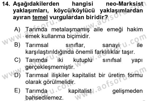 Toplumsal Tabakalaşma ve Eşitsizlik Dersi 2015 - 2016 Yılı Tek Ders Sınav Soruları 14. Soru