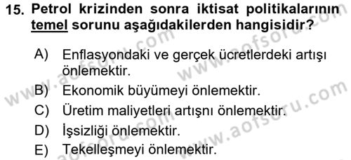 Toplumsal Tabakalaşma ve Eşitsizlik Dersi 2015 - 2016 Yılı Tek Ders Sınav Soruları 15. Soru