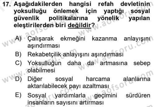 Toplumsal Tabakalaşma ve Eşitsizlik Dersi 2015 - 2016 Yılı Tek Ders Sınav Soruları 17. Soru