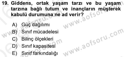 Toplumsal Tabakalaşma ve Eşitsizlik Dersi 2015 - 2016 Yılı Tek Ders Sınav Soruları 19. Soru