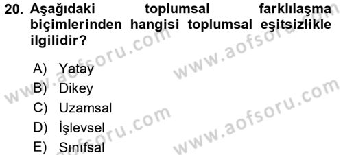 Toplumsal Tabakalaşma ve Eşitsizlik Dersi 2015 - 2016 Yılı Tek Ders Sınav Soruları 20. Soru