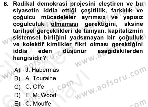 Toplumsal Tabakalaşma ve Eşitsizlik Dersi 2015 - 2016 Yılı Tek Ders Sınav Soruları 6. Soru