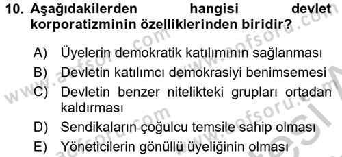 Toplumsal Tabakalaşma ve Eşitsizlik Dersi 2016 - 2017 Yılı 3 Ders Sınav Soruları 10. Soru
