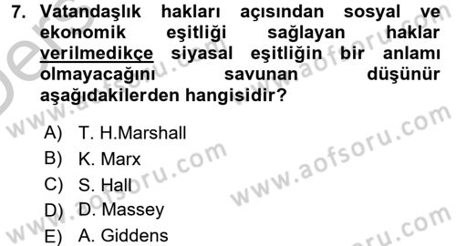 Toplumsal Tabakalaşma ve Eşitsizlik Dersi 2016 - 2017 Yılı 3 Ders Sınav Soruları 7. Soru