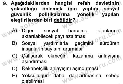 Toplumsal Tabakalaşma ve Eşitsizlik Dersi 2016 - 2017 Yılı 3 Ders Sınav Soruları 9. Soru