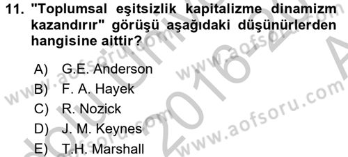 Toplumsal Tabakalaşma ve Eşitsizlik Dersi 2016 - 2017 Yılı (Vize) Ara Sınav Soruları 11. Soru