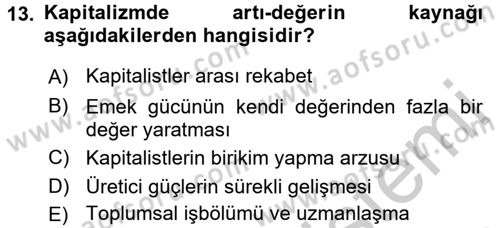 Toplumsal Tabakalaşma ve Eşitsizlik Dersi 2016 - 2017 Yılı (Vize) Ara Sınav Soruları 13. Soru