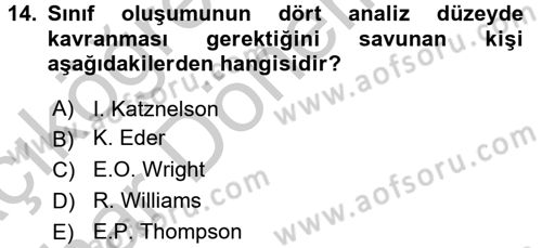 Toplumsal Tabakalaşma ve Eşitsizlik Dersi 2016 - 2017 Yılı (Vize) Ara Sınav Soruları 14. Soru