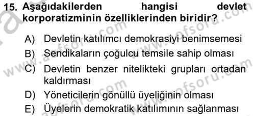 Toplumsal Tabakalaşma ve Eşitsizlik Dersi 2016 - 2017 Yılı (Vize) Ara Sınav Soruları 15. Soru