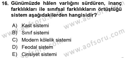 Toplumsal Tabakalaşma ve Eşitsizlik Dersi 2016 - 2017 Yılı (Vize) Ara Sınav Soruları 16. Soru