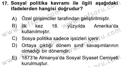Toplumsal Tabakalaşma ve Eşitsizlik Dersi 2016 - 2017 Yılı (Vize) Ara Sınav Soruları 17. Soru