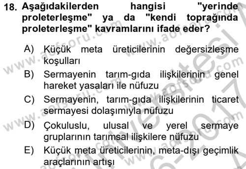 Toplumsal Tabakalaşma ve Eşitsizlik Dersi 2016 - 2017 Yılı (Vize) Ara Sınav Soruları 18. Soru