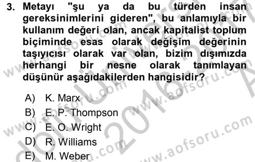Toplumsal Tabakalaşma ve Eşitsizlik Dersi 2016 - 2017 Yılı (Vize) Ara Sınav Soruları 3. Soru