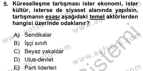 Toplumsal Tabakalaşma ve Eşitsizlik Dersi 2016 - 2017 Yılı (Vize) Ara Sınav Soruları 5. Soru