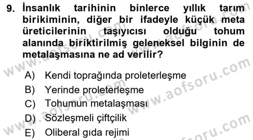 Toplumsal Tabakalaşma ve Eşitsizlik Dersi 2016 - 2017 Yılı (Vize) Ara Sınav Soruları 9. Soru