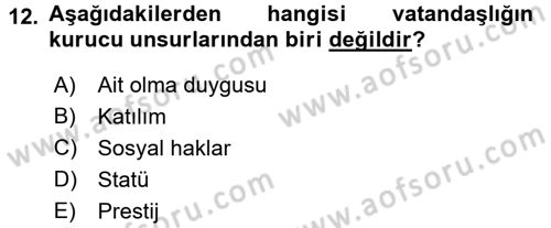 Toplumsal Tabakalaşma ve Eşitsizlik Dersi 2016 - 2017 Yılı (Final) Dönem Sonu Sınav Soruları 12. Soru
