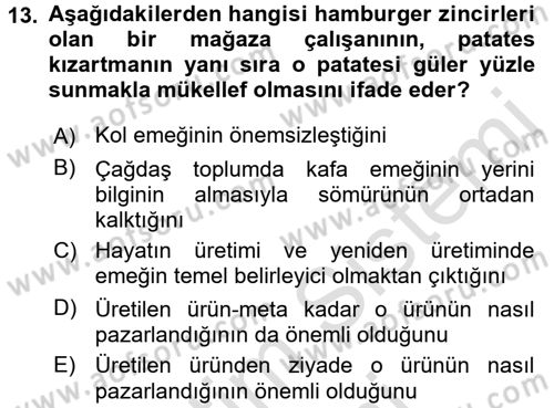 Toplumsal Tabakalaşma ve Eşitsizlik Dersi 2016 - 2017 Yılı (Final) Dönem Sonu Sınav Soruları 13. Soru