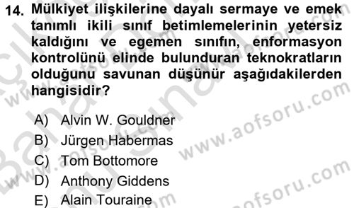 Toplumsal Tabakalaşma ve Eşitsizlik Dersi 2016 - 2017 Yılı (Final) Dönem Sonu Sınav Soruları 14. Soru