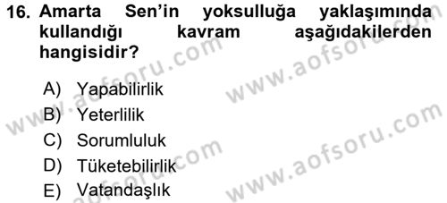 Toplumsal Tabakalaşma ve Eşitsizlik Dersi 2016 - 2017 Yılı (Final) Dönem Sonu Sınav Soruları 16. Soru