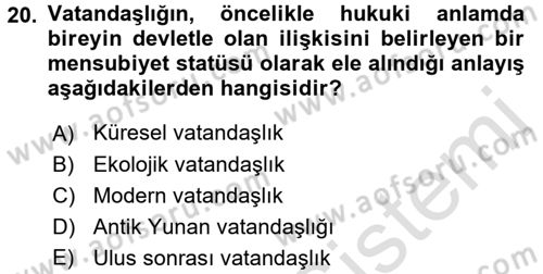 Toplumsal Tabakalaşma ve Eşitsizlik Dersi 2016 - 2017 Yılı (Final) Dönem Sonu Sınav Soruları 20. Soru